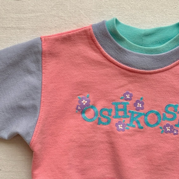 Vintage Oshkosh B’gosh Pink, Lavender, Pastel Colorblock Pullover Sweatshirt 18M - Picture 3 of 12